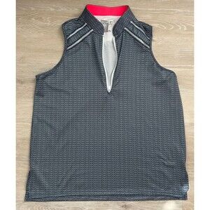 Lucky in Love Royal Palm Zip Tank Women’s Med Sleeveless Golf Tennis Top Navy/W